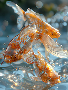 金色的鱼金水面上游弋的金鲤鱼插画
