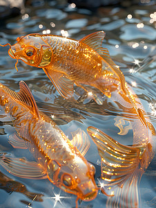漂浮金色绸布金鲤鱼漂浮在白水面上插画