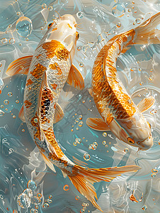 白水鱼鲤游曳在闪烁的白水面上插画