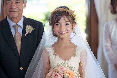 一个穿着婚纱的小女孩背景图片