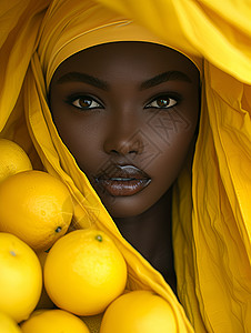 橘子中的黑人女性高清图片
