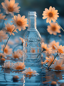 花朵中的瓶子背景图片