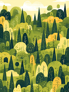 艺术日绿色森林与几何背景插画