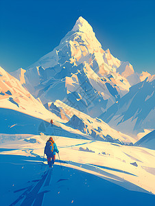 在雪山中行走背景图片