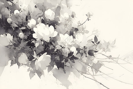 白色水墨水墨的白色花朵插画