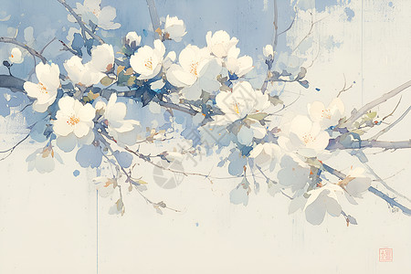 水彩的白色花朵背景图片