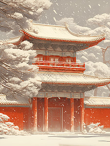 冬天的红色宫殿背景图片