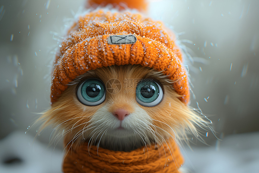 身穿橙色针织帽的小猫图片
