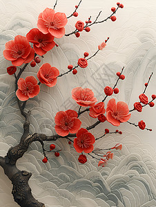 树枝上的红梅背景图片