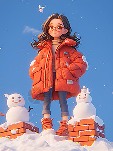 雪地上的女孩背景图片