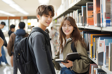 图书馆情侣青春读书时光背景