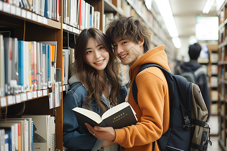 图书馆情侣情侣阅读背景
