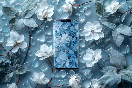 淡蓝色花朵淡蓝色的花朵与手机壳插画