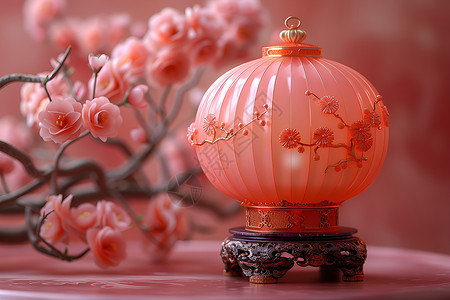 粉红色的灯笼和花朵背景图片