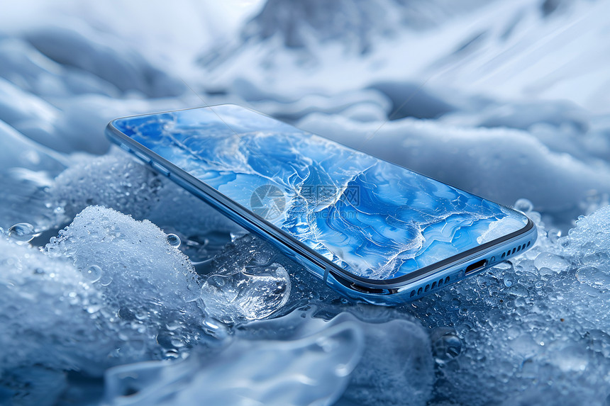 冰中漂浮的手机图片