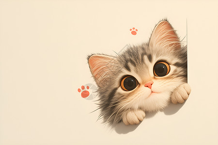 粉墙里的萌猫背景图片