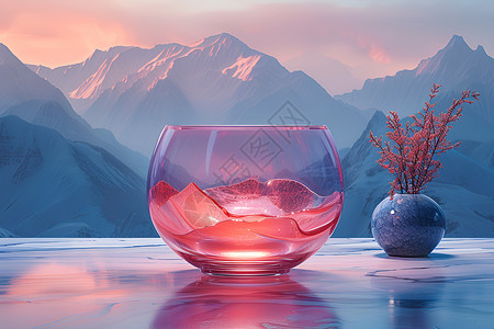 山水画中的花瓶背景图片