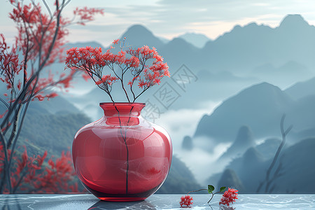 花瓶与高山背景图片