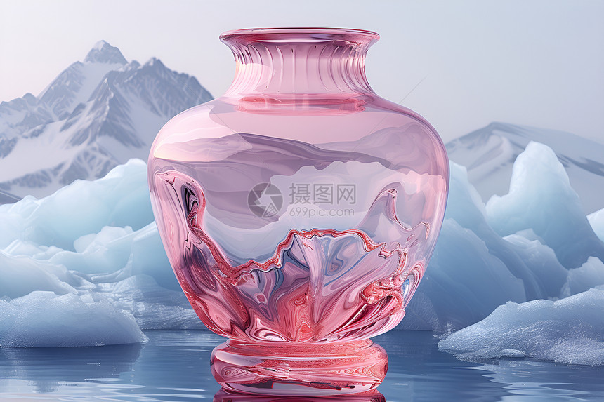 冰山上的粉红花瓶图片