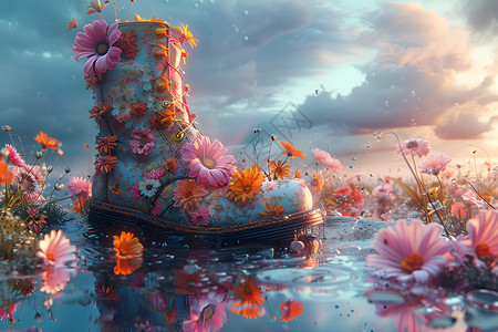 梦幻的花卉短靴背景图片