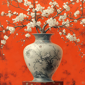 水彩花瓶插画艺术背景图片