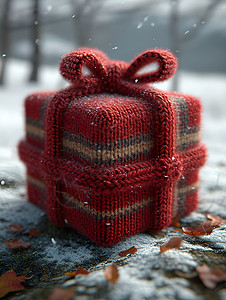 精致波点礼物盒雪地中的红色礼物盒背景