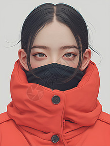 冬季防风口罩戴口罩的女人插画
