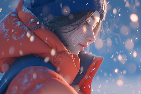 冬季穿棉服的甜美女性雪天中穿羽绒服的人插画