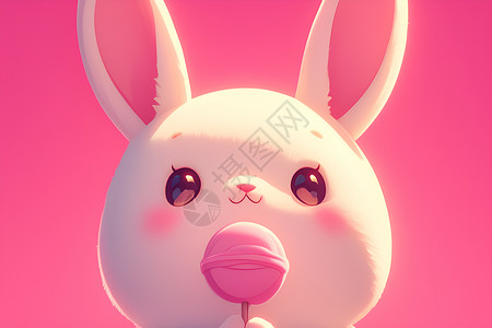 好好吃表情吃着棒棒糖的兔子插画