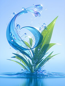 水波中的绿叶与水泡背景图片