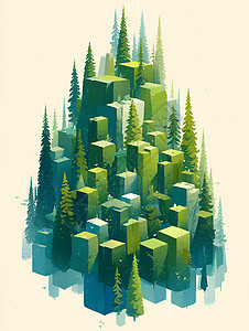 插话绿色的抽象森林插画