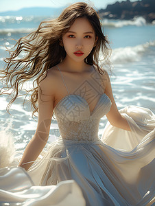 沙滩上迷人的女孩背景图片