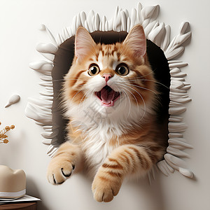 墙壁上萌宠的猫咪背景图片