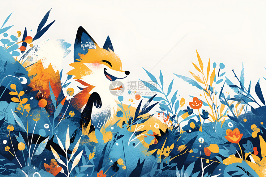 狐狸在草丛图片