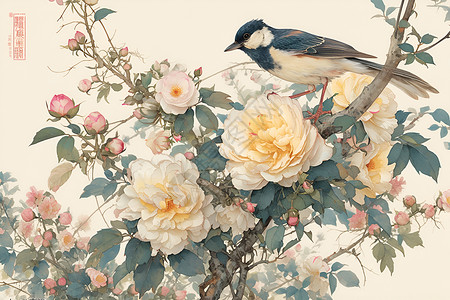 中式花鸟画背景图片