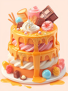 粉红糖霜绝妙的蛋糕插画