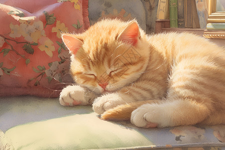白天睡觉英短小猫白天玩耍插画