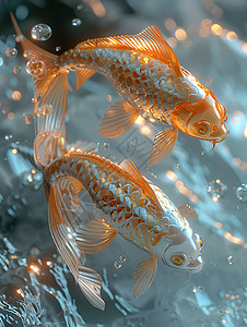 金色鱼儿舞出水面高清图片