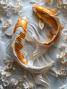 水珠设计素材花朵和锦鲤装饰插画