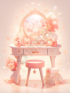 粉色化妆台迷你可爱的化妆台插画