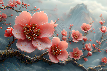 山间的梅花背景图片