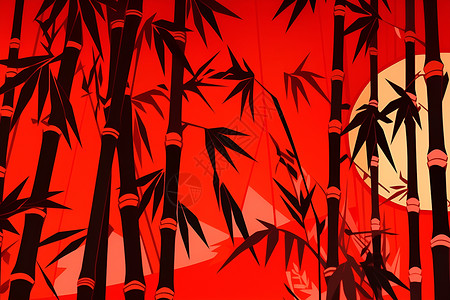 红色竹林夜影高清图片
