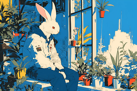 窗前窗前的兔子背景图片