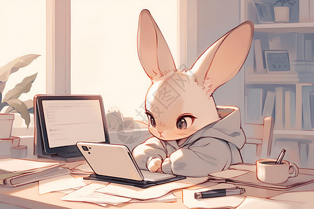 3d彩绘工作中的兔子插画