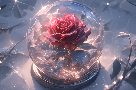 玻璃罩中的玫瑰高清图片