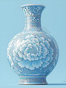 瓷器图案绘有复杂图案的花瓶插画