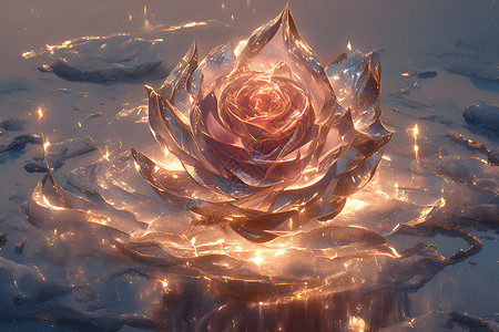 抽象水玫瑰绽放的娇嫩冰玫瑰插画