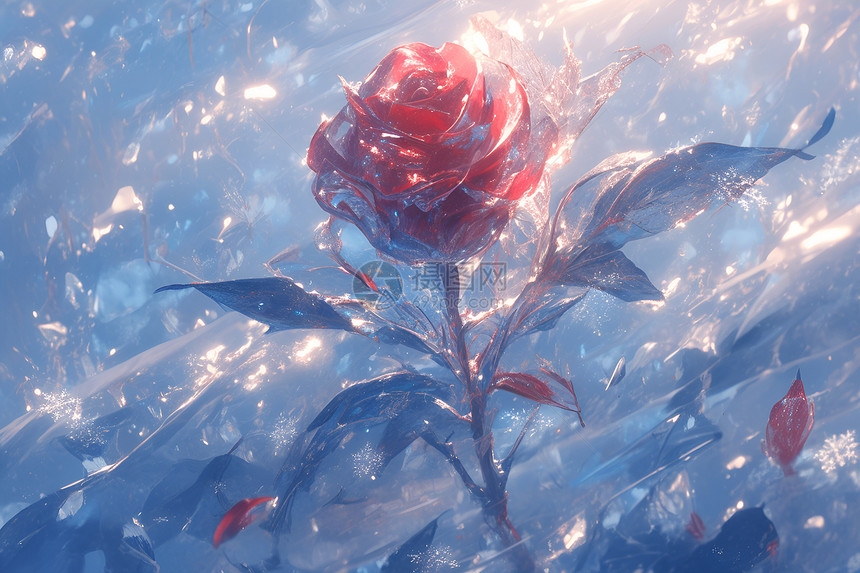 水珠点缀下的冰玫瑰图片