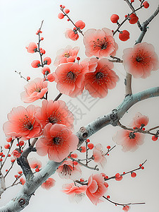 粉色的梅花刺绣背景图片