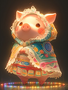 可爱的小猪穿着迷人的针织服装背景图片